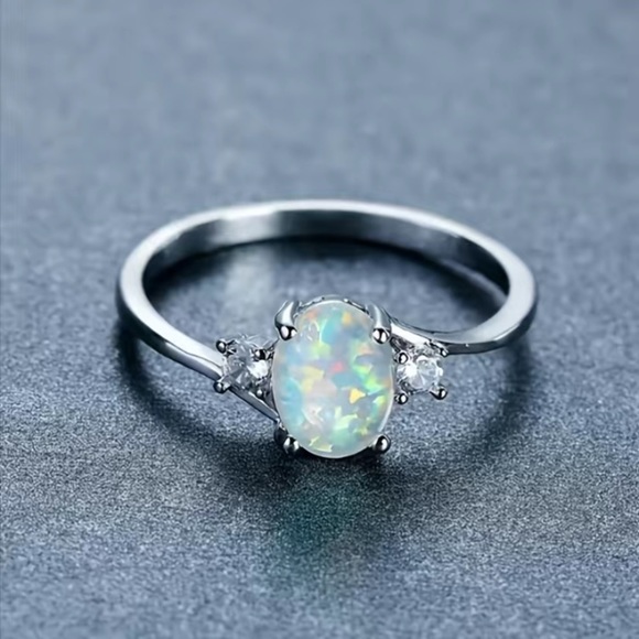 (3/$15) Opal Silver Tone Ring - Picture 2 of 2